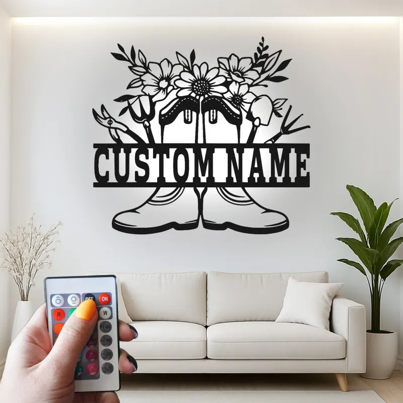 Personalized Gardener Name Sign with LED | Custom Metal Wall Art for Garden | Outdoor Patio Decor Gift