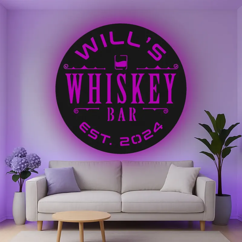 Cartel de metal personalizado con luz LED para bar de whisky, regalo personalizado para amantes del whisky, decoración de bar en casa