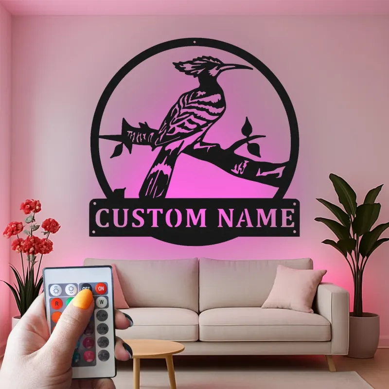 Décoration murale en métal personnalisée de l'oiseau huppe avec rétroéclairage LED