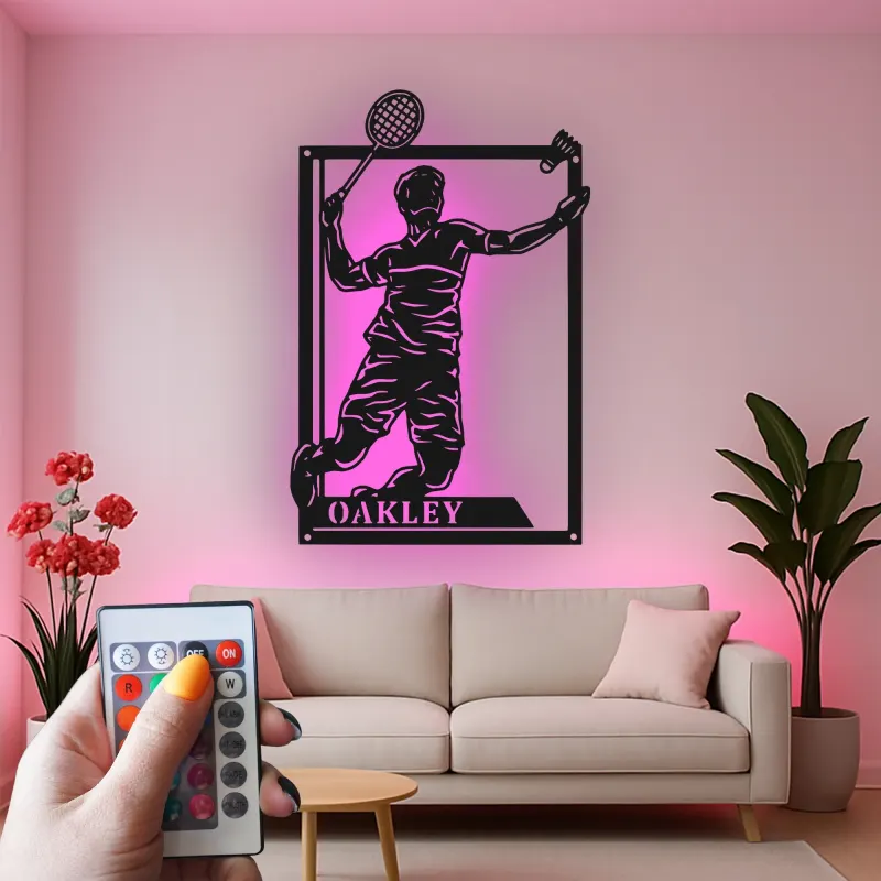 Insegna in metallo personalizzata con luce LED per giocatori di tennis - Regalo per appassionati di tennis e decorazione per sale giochi