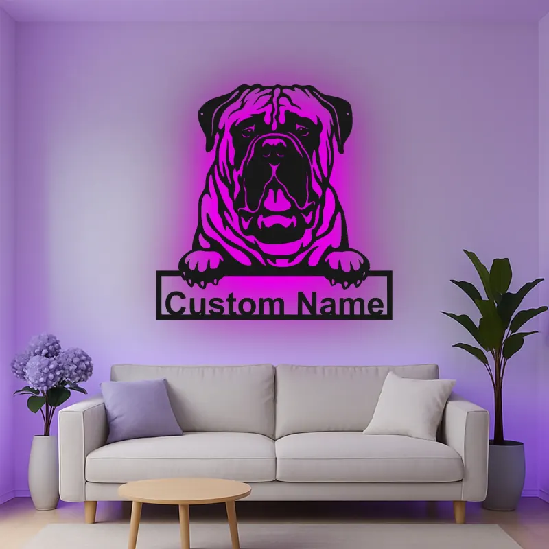 Custom Bulldog Led Light Metal Wall Art Personalized Pet Parent Gift Living Room Dog Decor