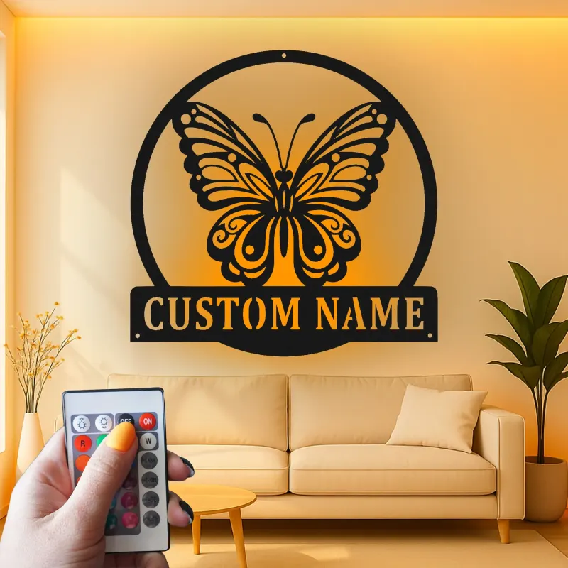 Personalisierte Schmetterling LED Metall-Wandkunst Geschenk für Naturfreunde Schlafzimmer oder Garten Dekoration