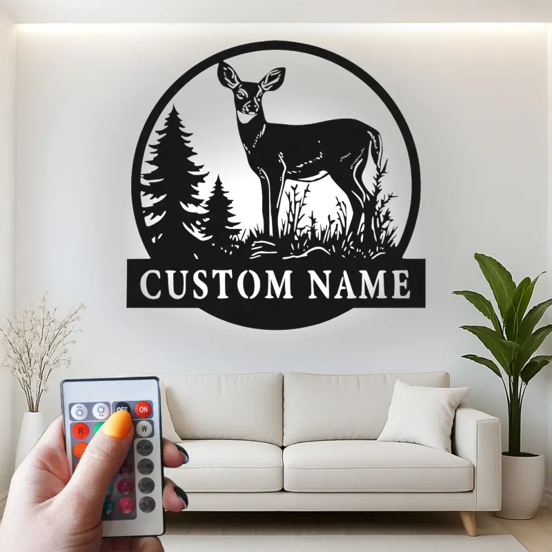 Custom Deer Led Light Metal Wall Art Personalized Nature Lover Gift Rustic Cabin Decor