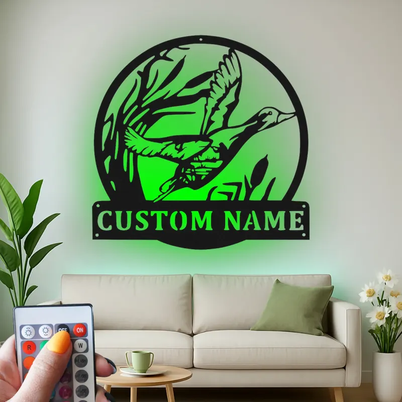 Cartel de metal LED personalizado de pato en vuelo regalo para cazadores decoración rústica de cabaña o refugio