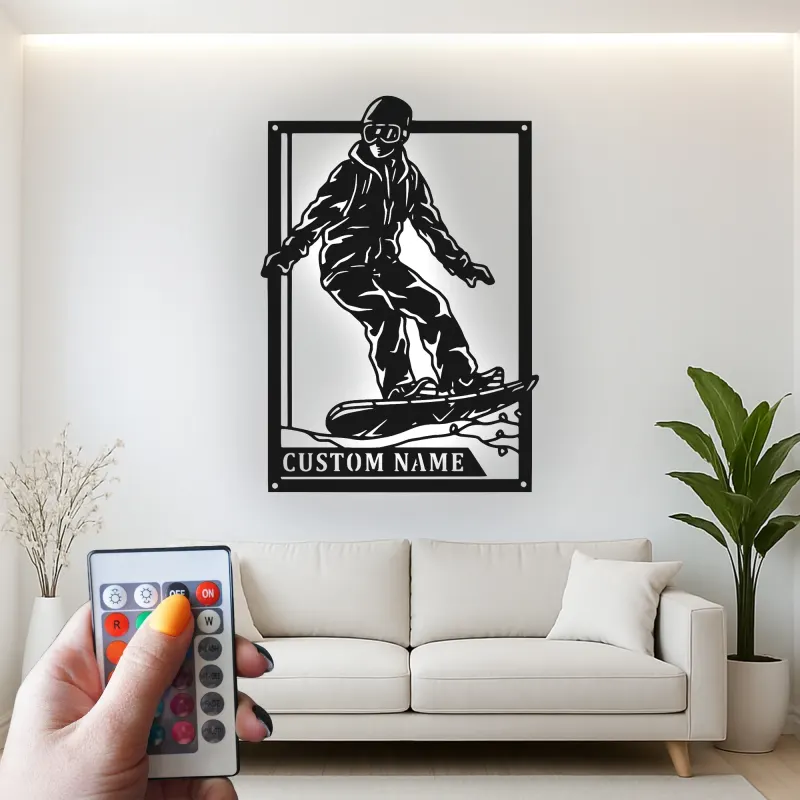 Cartel LED de snowboarder personalizado | Decoración mural de metal personalizada | Decoración de deportes de invierno para habitación de adolescentes o cabaña | Regalo de snowboard