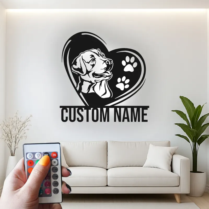 Insegna in metallo personalizzata Labrador con cuore e luce LED regalo per amanti dei cani decorazione per il soggiorno