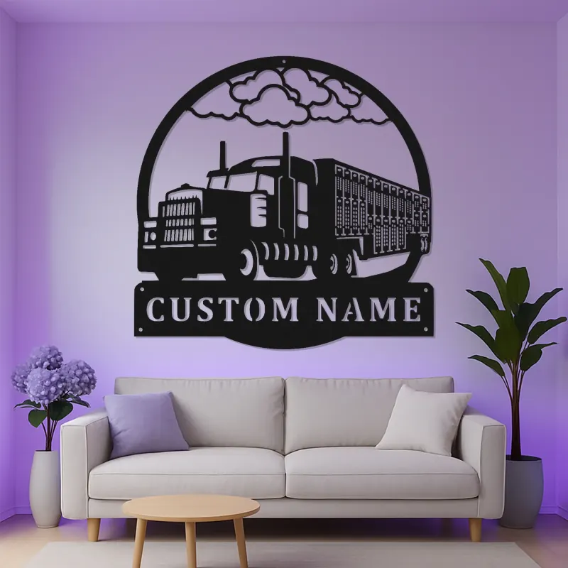 Arte murale in metallo personalizzata per camion semi | Insegna LED per big rig personalizzata | Targa per camionista per garage, ufficio e man cave | Regalo per camionista