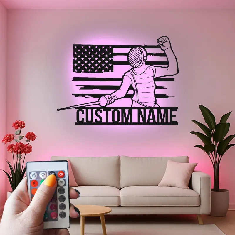 Décoration murale en métal personnalisée pour escrimeur avec rétroéclairage - Cadeau unique pour les passionnés d'escrime
