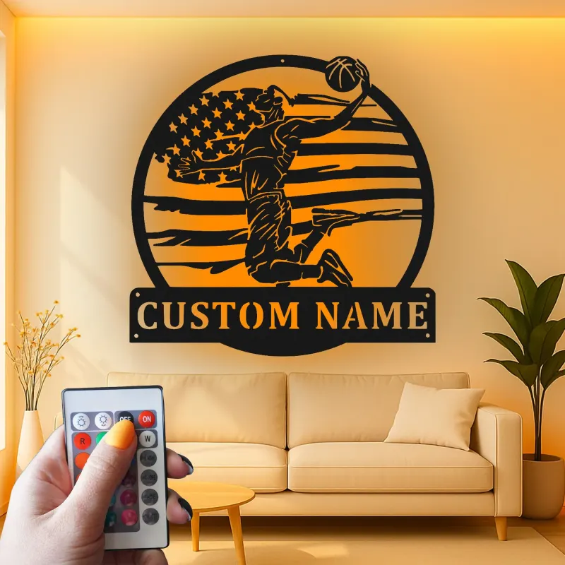 Décoration murale en métal personnalisée pour joueur de basketball avec rétroéclairage LED - Cadeau pour fans de sport