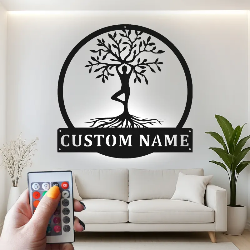 Insegna in metallo LED personalizzata Yoga Posizione Albero regalo per amanti dello yoga