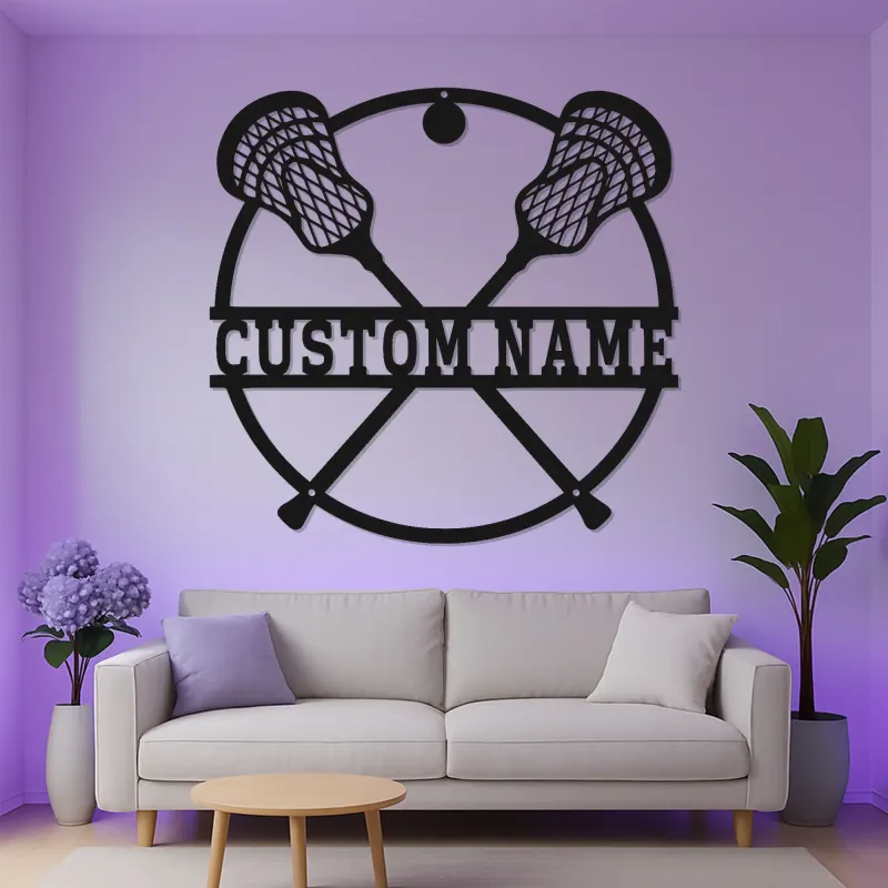 Panneau de crosse personnalisé avec LED | Art mural en métal avec prénom | Déco chambre athlète | Cadeau sportif pour garçons et ados