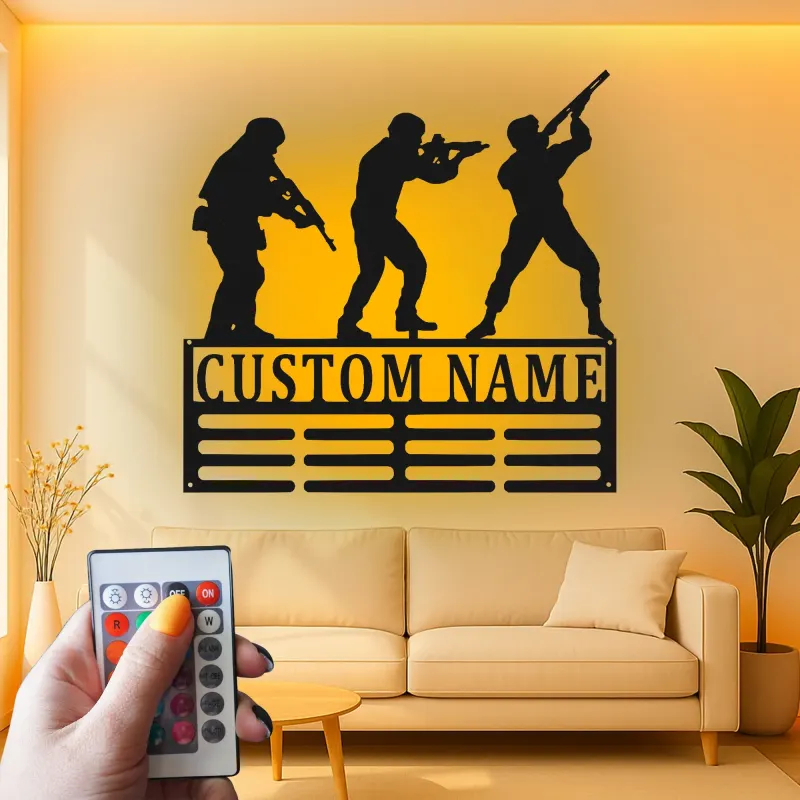 Silueta de soldado personalizada | Decoración mural LED de metal militar a medida | Decoración patriótica para veteranos y familias del ejército