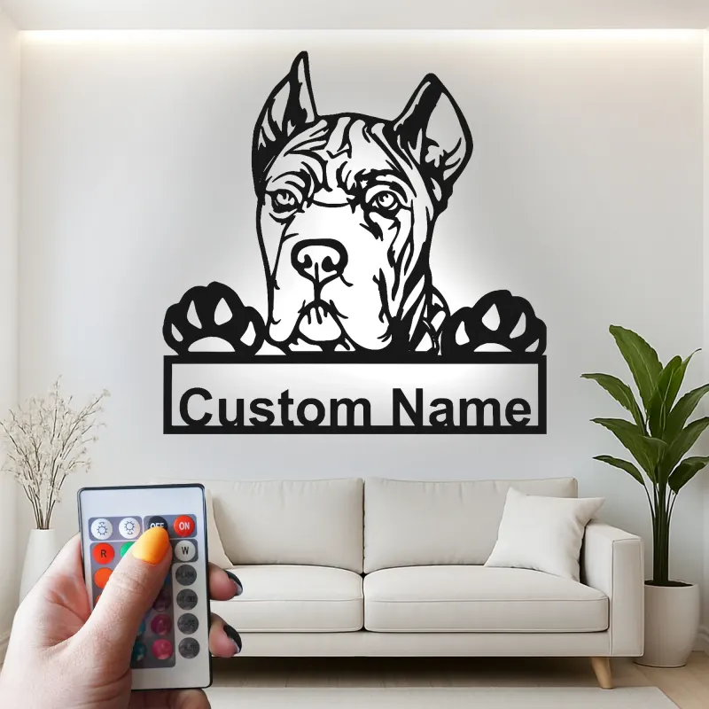 Décoration murale en métal personnalisée avec chien Boxer et rétroéclairage LED - Cadeau pour les amoureux des animaux, décoration pour salon ou espace pour animaux