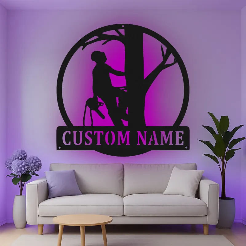 Personalisierte LED-beleuchtete Metall-Wandkunst Baumkletterer Geschenk für Arboristen