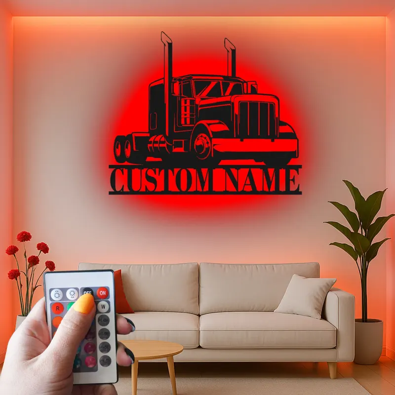 Personalisierte LED-Signatur für Lkw | Individuelle Metall-Wandkunst für große Lkw | Trucker Namensschild für Garage oder Man Cave | Geschenk für Ihn
