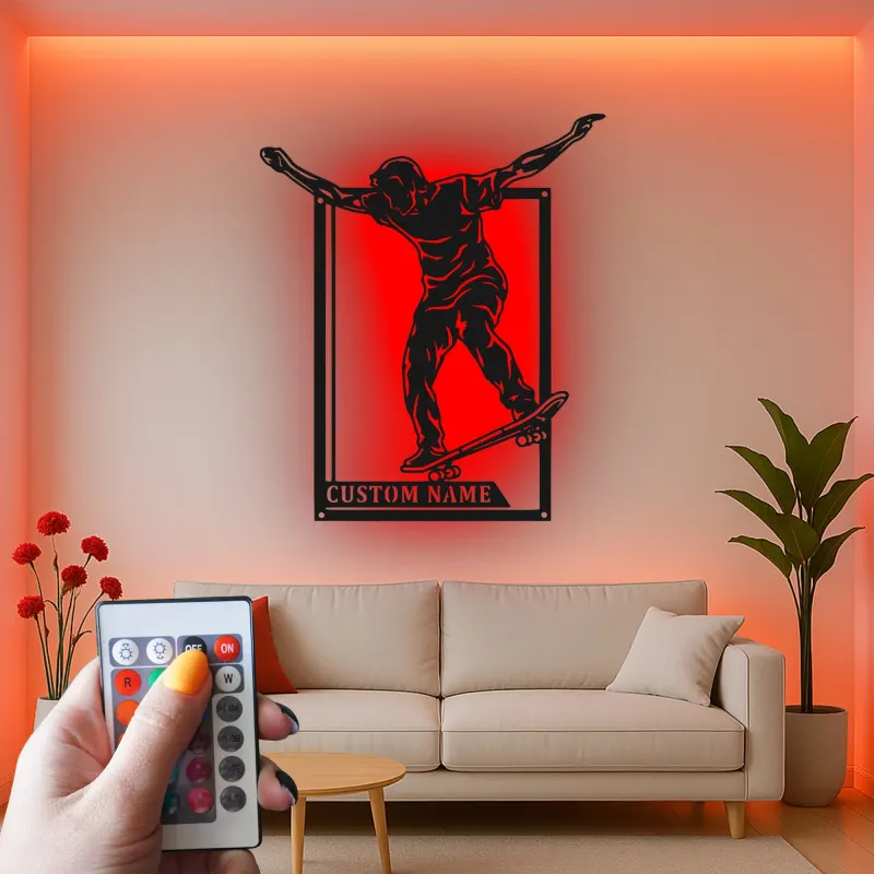 Insegna LED personalizzata per skateboarder | Arte da parete in metallo personalizzata | Decorazione per camera dei ragazzi e man cave | Regalo per skater