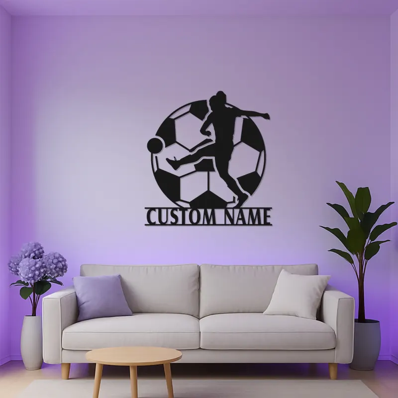Cartel LED de Jugador de Fútbol Personalizado | Decoración Mural de Metal Personalizada | Decoración de Habitación de Adolescentes y Regalo Deportivo para Atletas