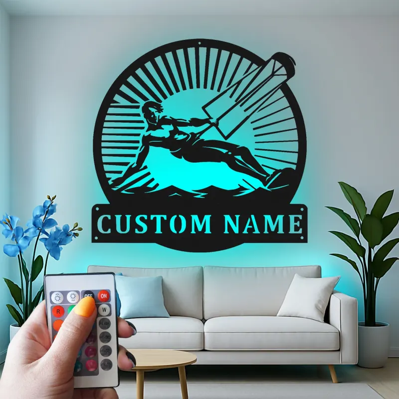 Cartel de metal LED personalizado de kitesurfista, regalo para entusiastas de deportes acuáticos, decoración para casa de playa
