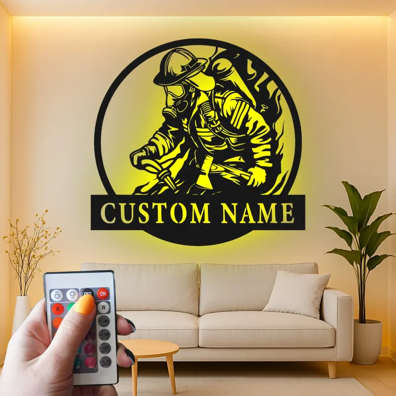 Insegna in Metallo LED Personalizzata per Vigili del Fuoco | Arte Murale Personalizzata per Vigile del Fuoco | Regalo per Dipartimento dei Pompieri e Primo Rispondente