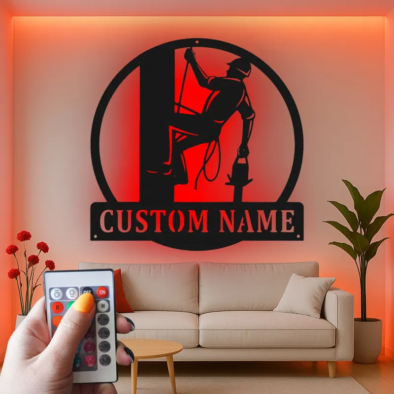 Insegna LED Personalizzata per Lineman | Insegna in Metallo Personalizzata | Regalo per Elettricista | Decorazione per Man Cave