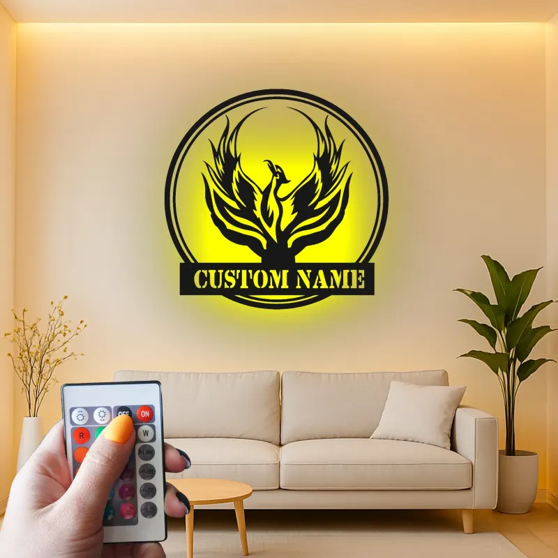 Phoenix Rising LED Metal Wall Art | Custom Name Firebird Sign | Mythical Home & Office Decor | Personalized Fantasy Lover Gift