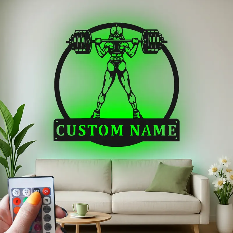 Insegna in metallo personalizzata per sollevatrice LED - Regalo fitness per lei - Decorazione palestra per appassionati di forza