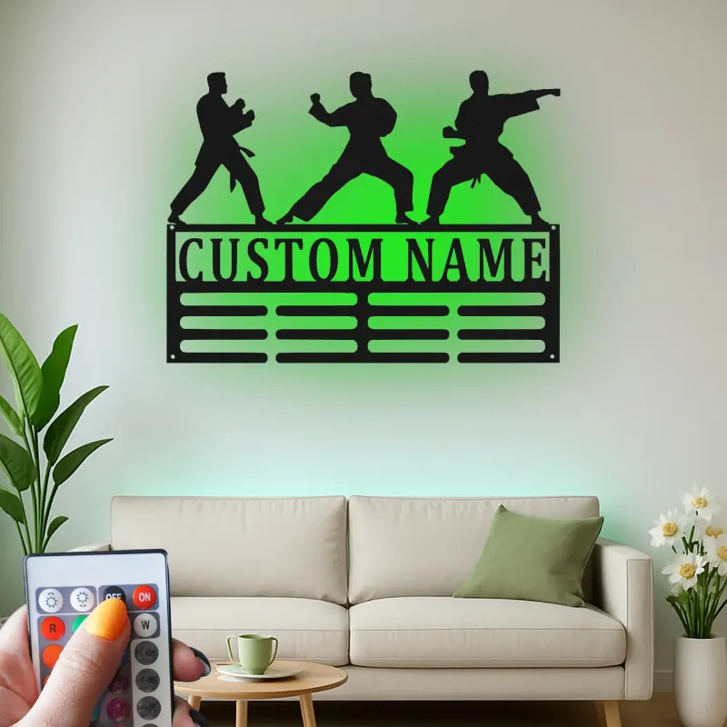 Insegna in metallo personalizzata per Karate | Arte da parete LED per arti marziali | Decorazione per Dojo e regalo per atleta