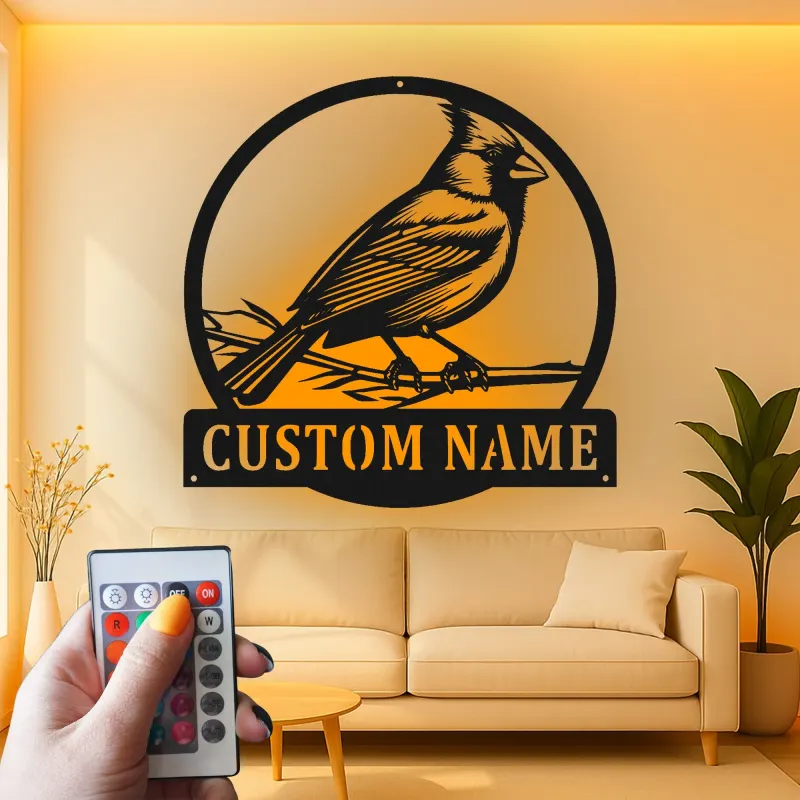 Cartel de metal LED de pájaro cardenal personalizado, regalo para amantes de la naturaleza, decoración de sala de estar o jardín
