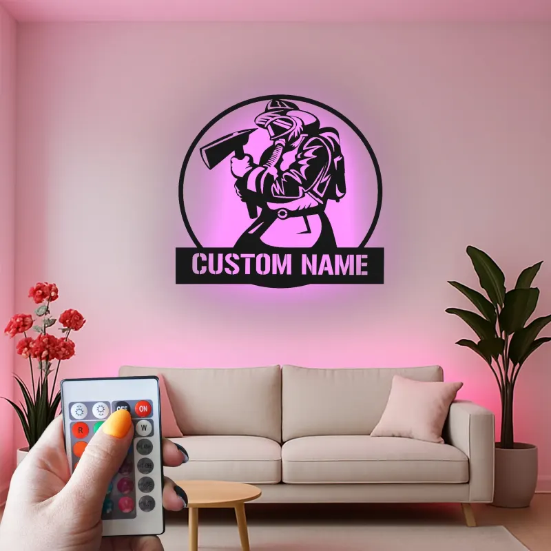 Personalized Firefighter LED Sign | Custom Metal Wall Art for Man Cave | Fire Station Decor | Hero Gift