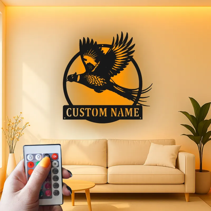 Arte da parete in metallo con fagiano | Insegna LED personalizzata per rifugio di caccia | Regalo su misura per cacciatori e arredo lodge | Sagoma realistica di uccello