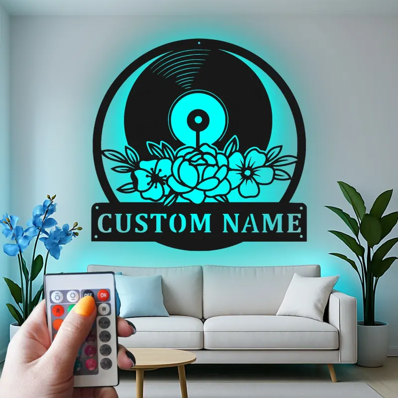 Cartel de metal LED de disco de vinilo personalizado para amantes de la música, regalo para estudio en casa 1