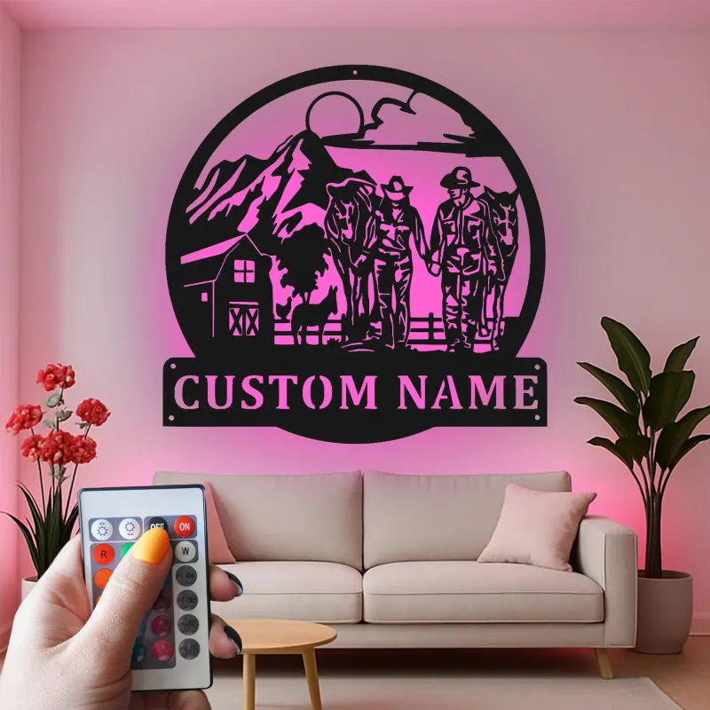 Insegna in metallo LED con scena di ranch personalizzata Regalo per fattoria Decorazione rustica per amanti della campagna