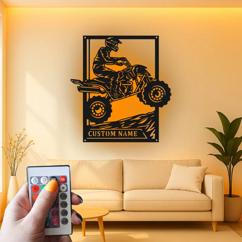 Cartel de metal personalizado con luz LED de conductor de ATV, regalo para entusiastas del off-road, decoración para garaje o man cave