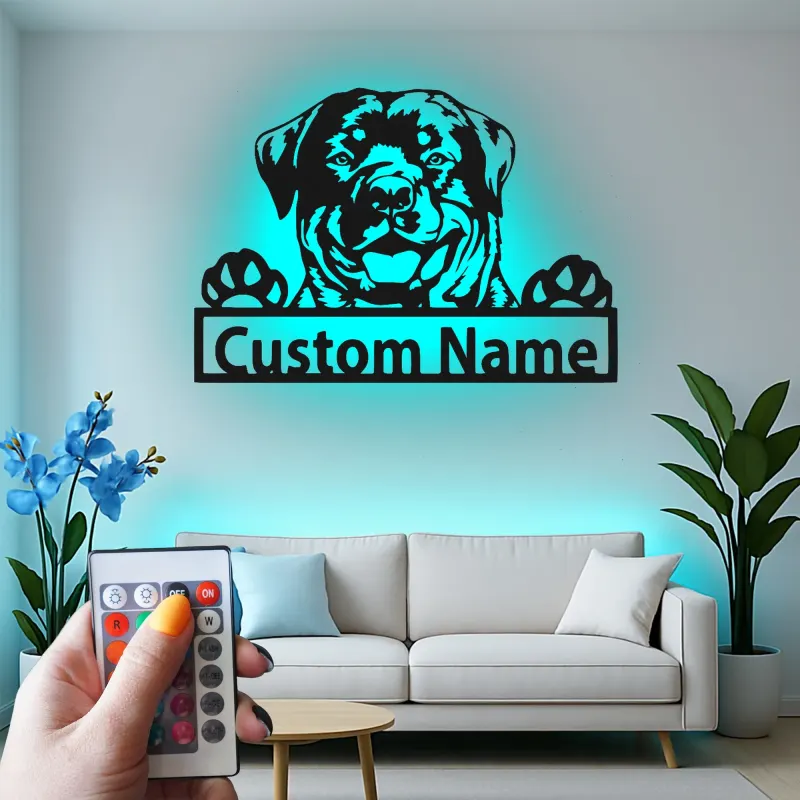 Décoration murale en métal personnalisée avec lumière LED de Rottweiler