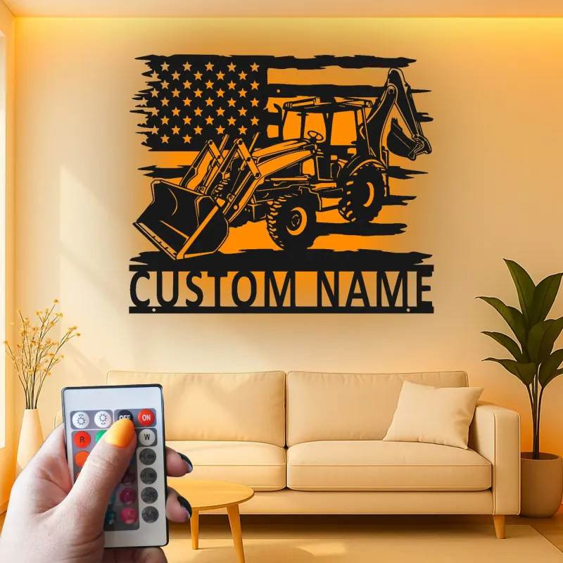 Décoration murale en métal personnalisée avec rétroéclairage LED de tracteur - Cadeau pour agriculteurs - Décor de garage ou de grange