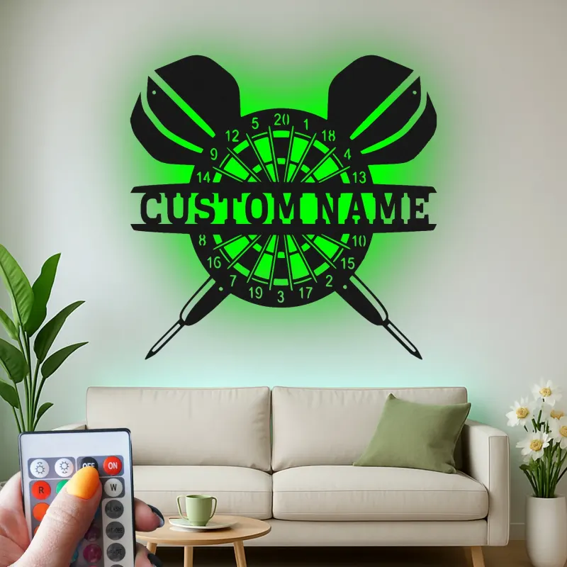 Cartel de metal personalizado con luz LED de diana, regalo personalizado para entusiastas de los dardos, decoración para sala de juegos