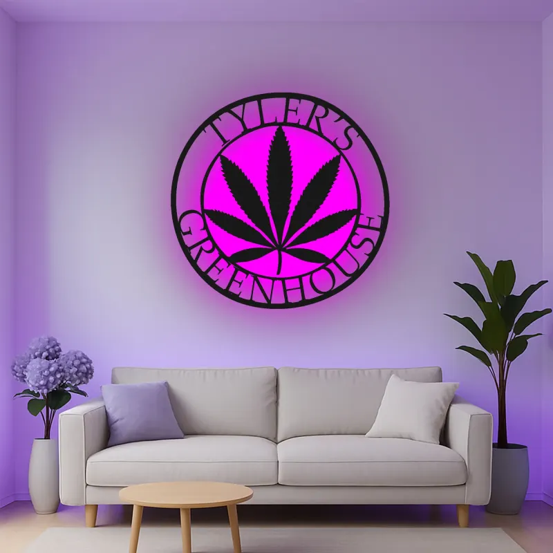 Custom Cannabis Leaf Led Light Metal Wall Art Personalized Gift for Greenhouse Enthusiasts Home Decor