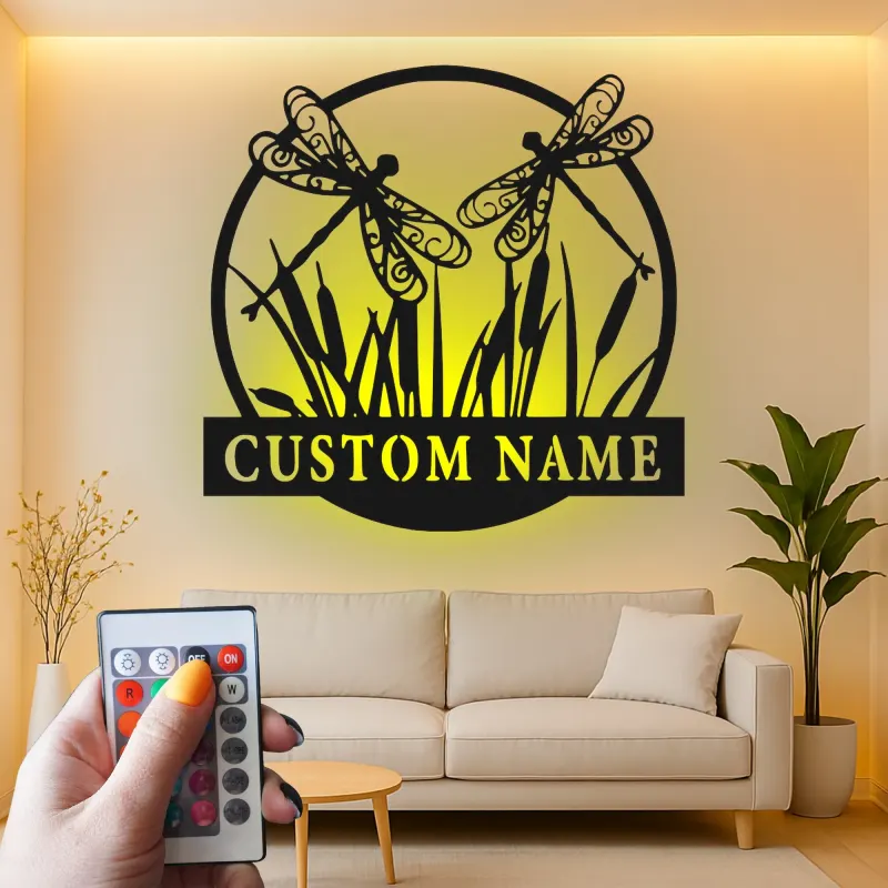 Insegna in metallo LED a forma di libellula personalizzata, regalo per amanti della natura, decorazione per camera da letto o giardino