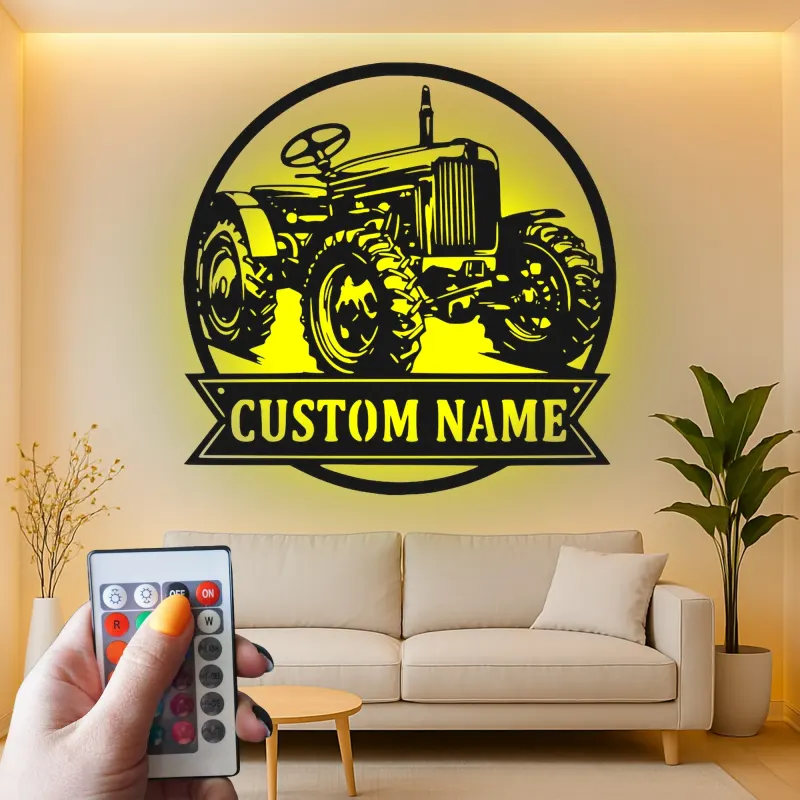 Custom Tractor Led Light Metal Wall Art Personalized Farmer Gift Rustic Farmhouse Decor for Barn or Garage