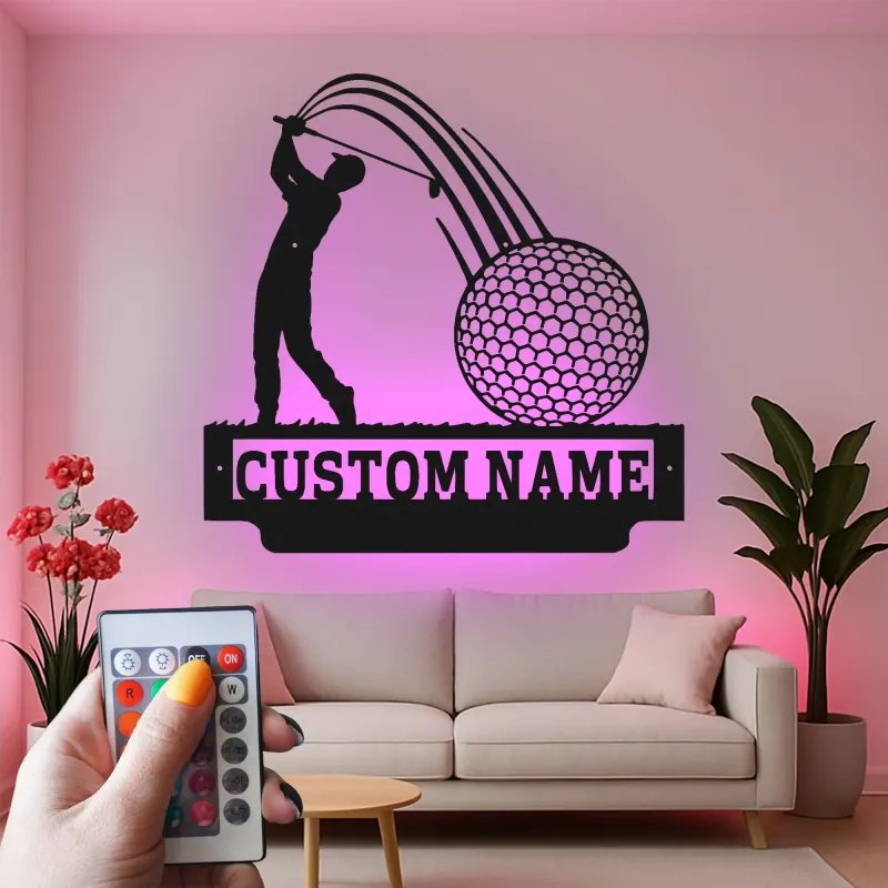 Insegna LED personalizzata da golf | Decorazione murale in metallo su misura per man cave | Targa con nome del golfista | Regalo per appassionati di golf