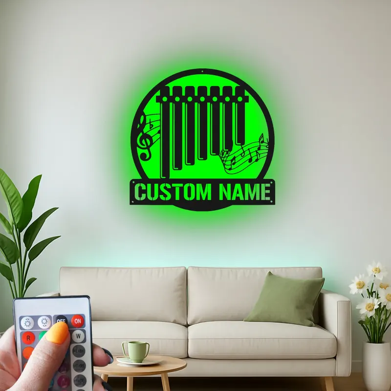 Letrero de flauta de pan personalizado | Arte mural metálico LED | Decoración a medida con nombre para músicos | Iluminación para estudio y sala