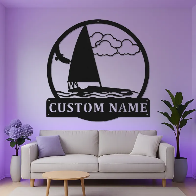 Custom Sailboat LED Sign | Personalized Metal Wall Art | Nautical Decor for Lake House | Sailor Gift