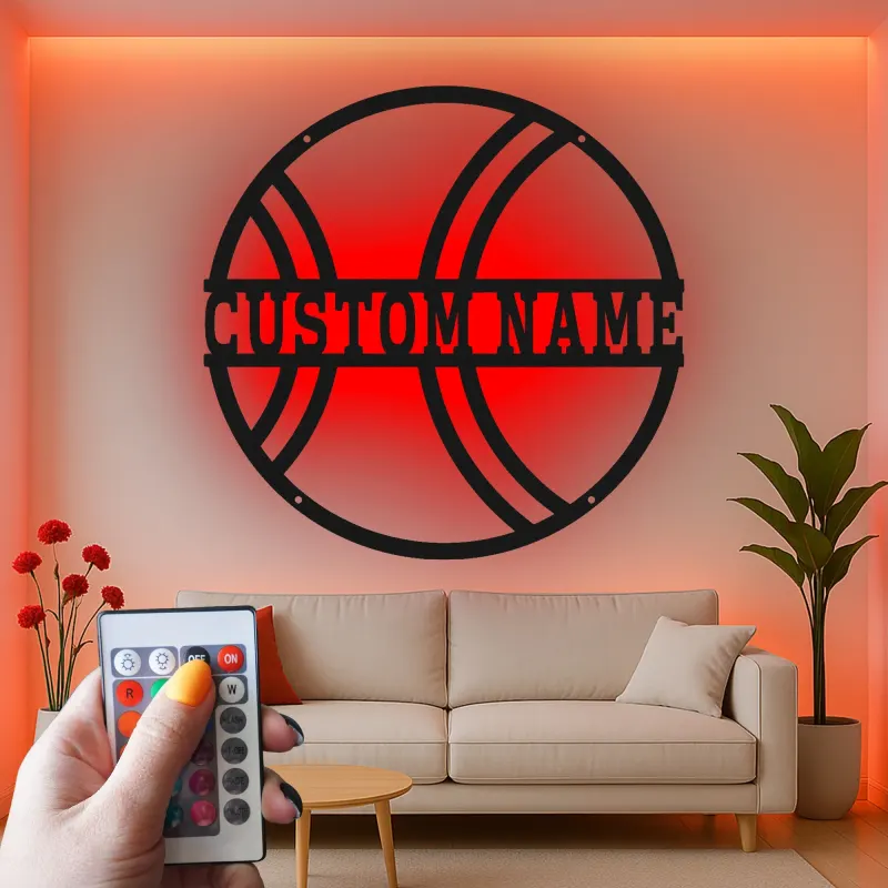 Cartel de metal LED personalizado de baloncesto, regalo deportivo para atletas, decoración de sala de juegos 1