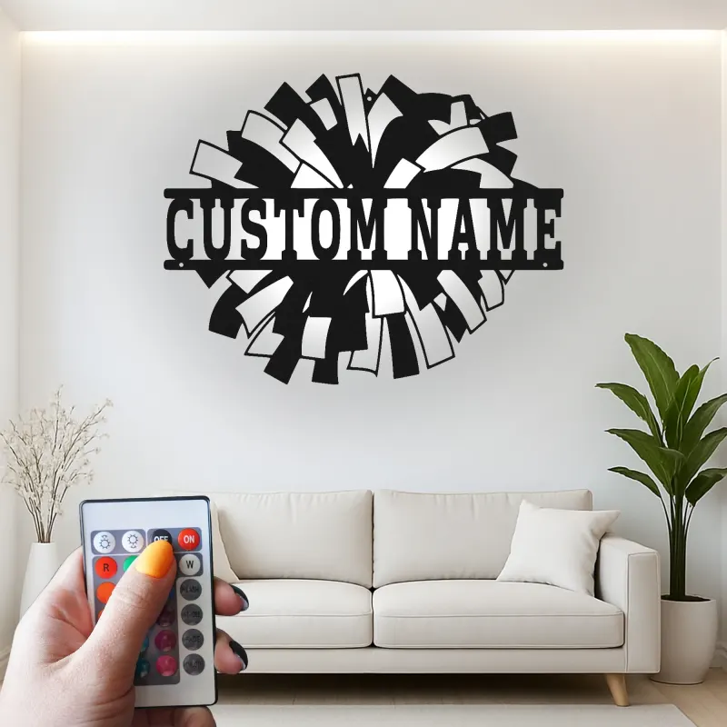 Insegna in metallo LED a pom pom di cheerleading regalo personalizzato per cheerleader decorazione camera o sala giochi