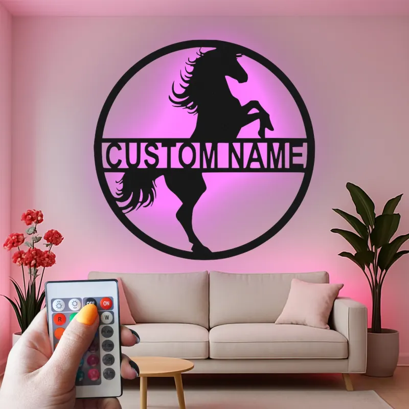 Cartel LED de caballo personalizado | Decoración mural ecuestre personalizada | Decoración para establo y granero | Regalo para amantes de los caballos