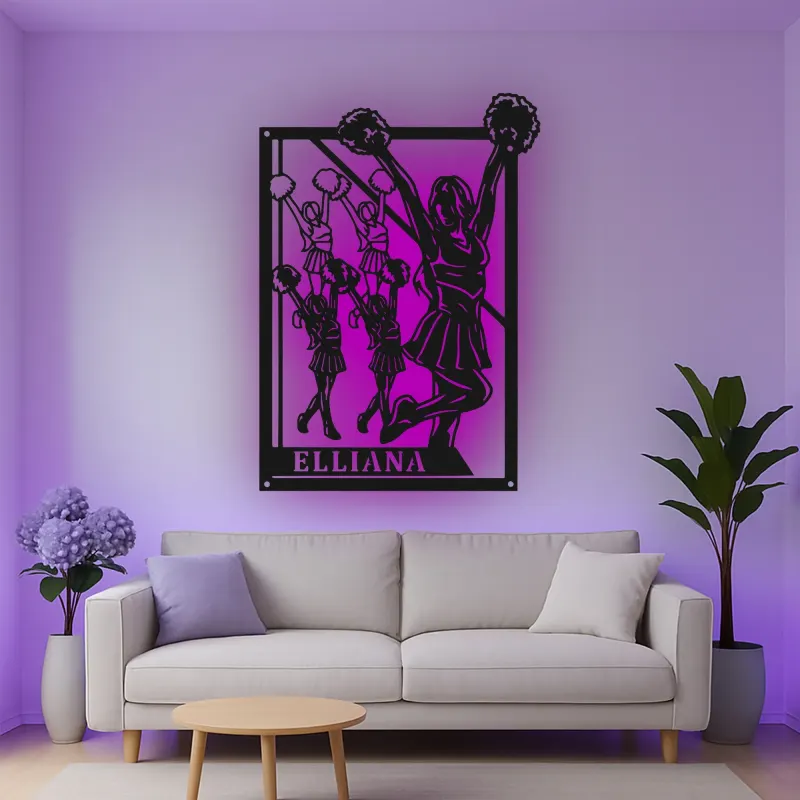 Décoration murale en métal personnalisée avec rétroéclairage Cheerleader - Cadeau de cheerleading pour sa chambre ou décoration de gym
