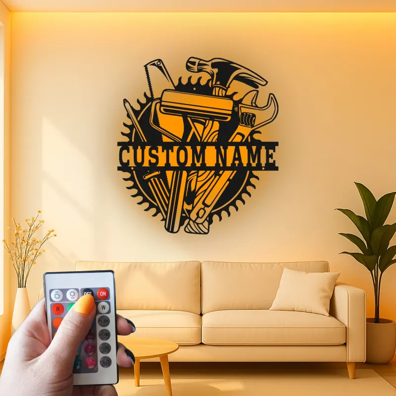 Panneau en métal de menuiserie personnalisé | Décor d'atelier pour bricoleur | Art mural en métal LED | Cadeau pour artisan