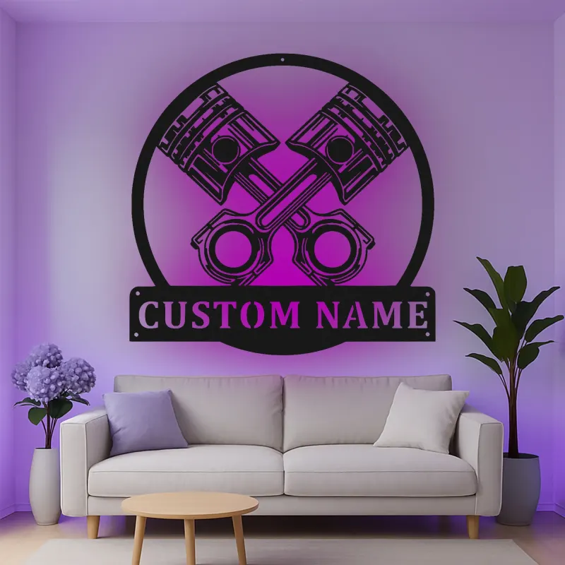 Décoration murale en métal LED personnalisée pour moteur à piston, cadeau de garage pour passionnés de voitures, décoration de man cave