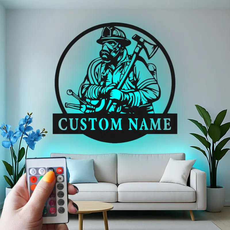 Personalized Firefighter LED Sign | Custom Metal Wall Art for Fire Station & Man Cave | First Responder Gift