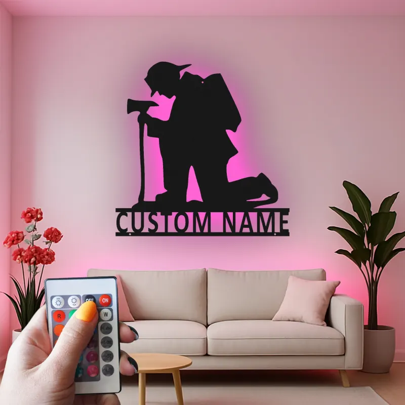Panneau en métal personnalisé pour pompier | Décoration murale LED personnalisée | Décor de caserne et cadeau pour premier intervenant